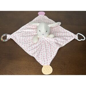 Modern Baby Bunny Lovey Snuggle Blankie Rabbit Waffle Knit Rattle Teether Pink